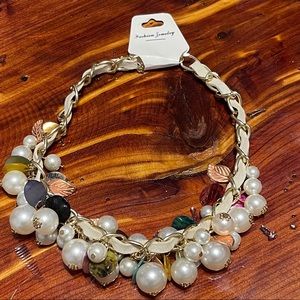 Multicolor pearl and leaf costume jewelry